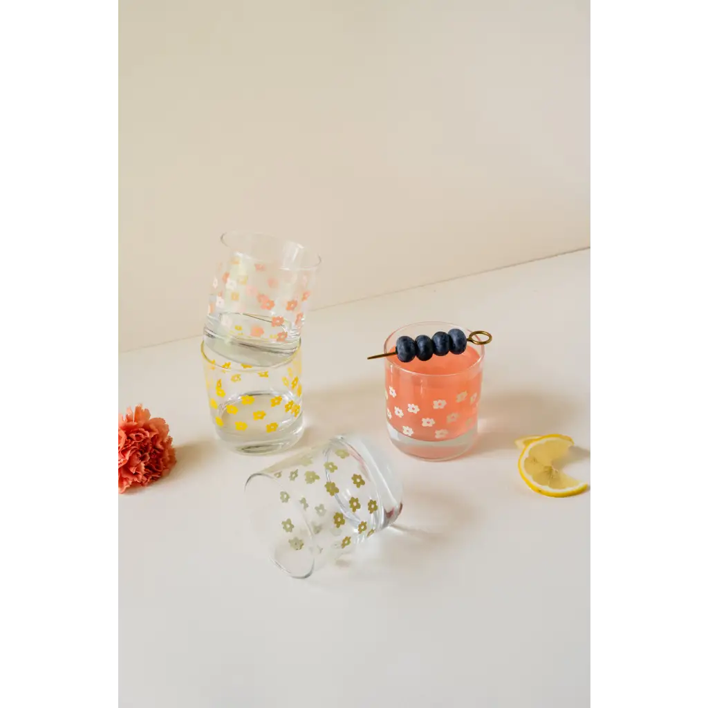 Heavy-based 11oz Checkered Cocktail Glass with Floral Design