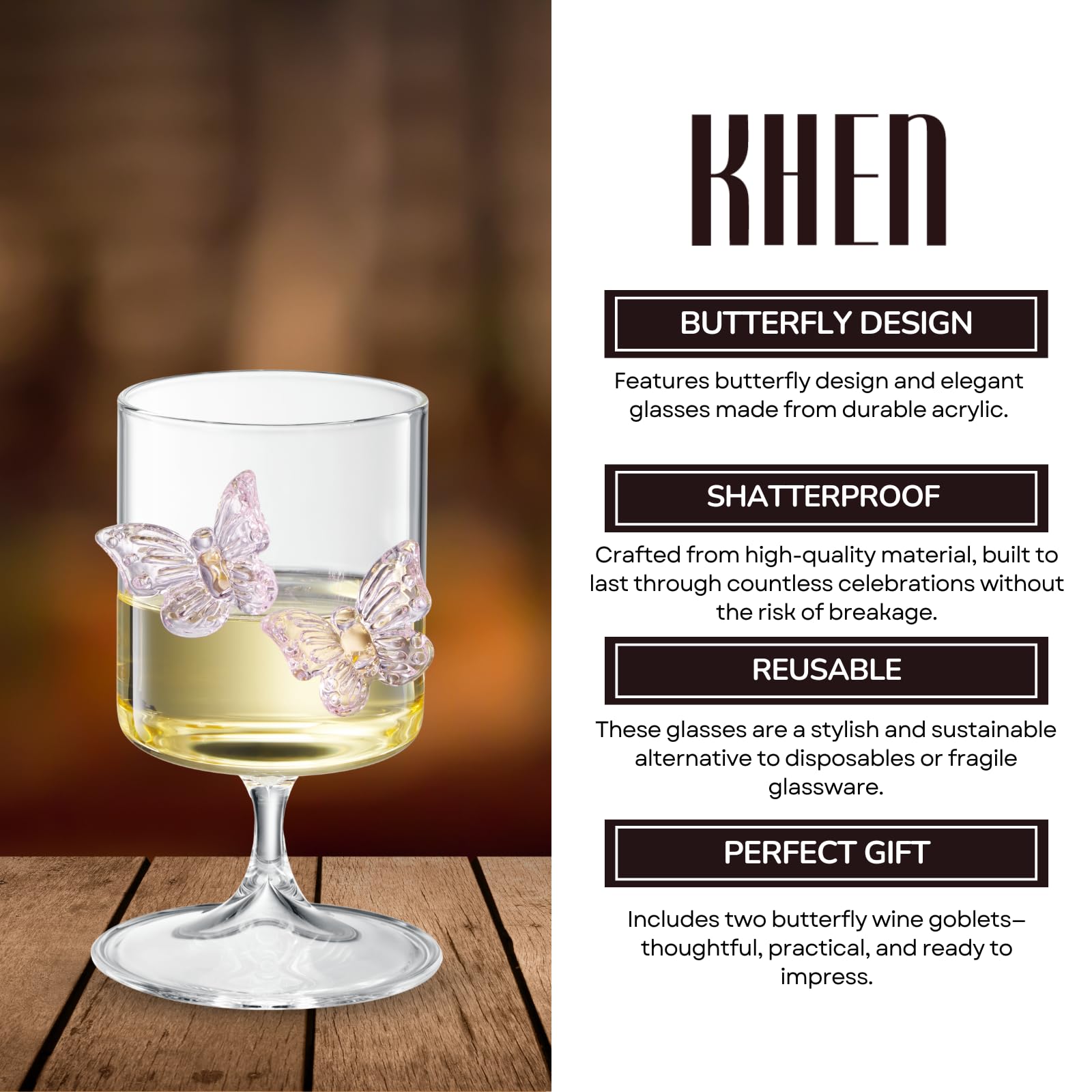 Butterfly Wine Goblet set of 2