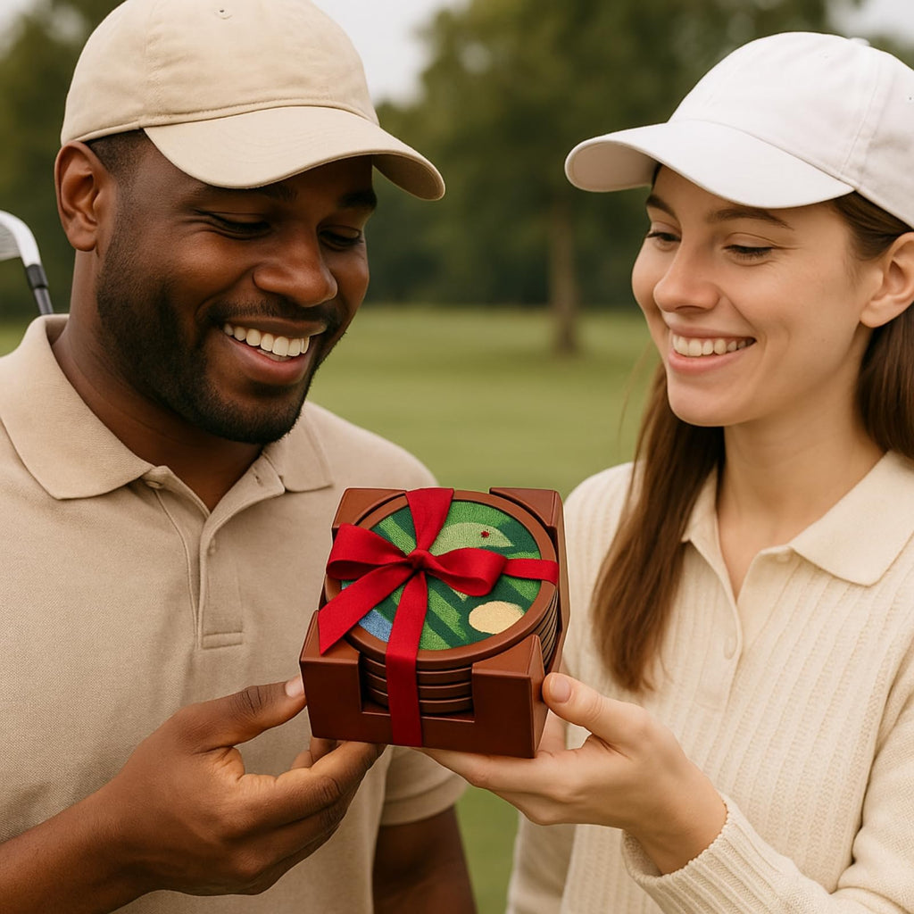 Golf Coasters, Durable Wooden Drink Coasters with Holder