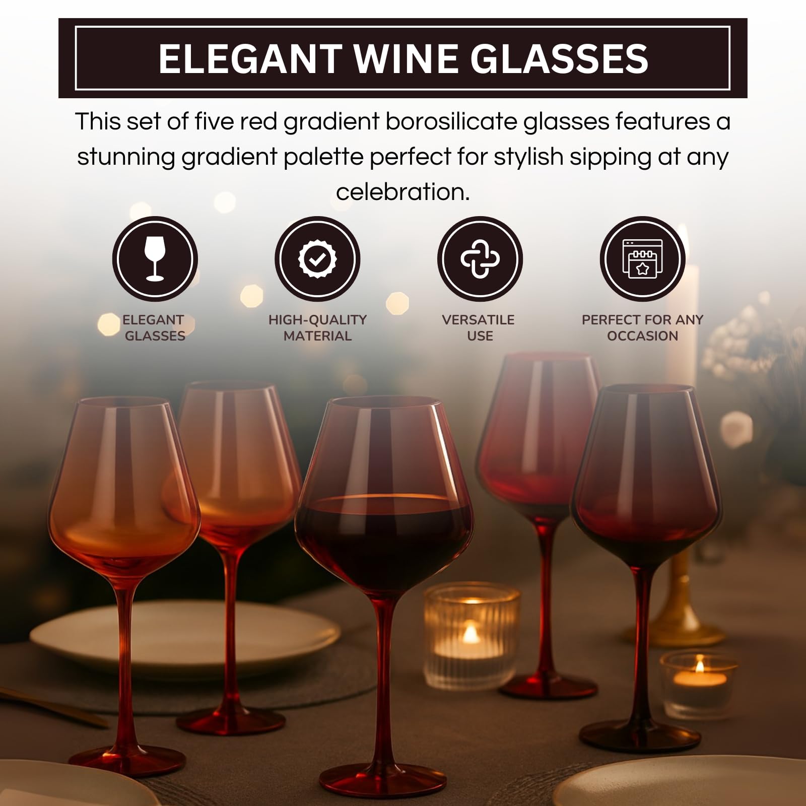 Red Rocks Gradient Colored Wine Glass | Set of 5 | 20 oz