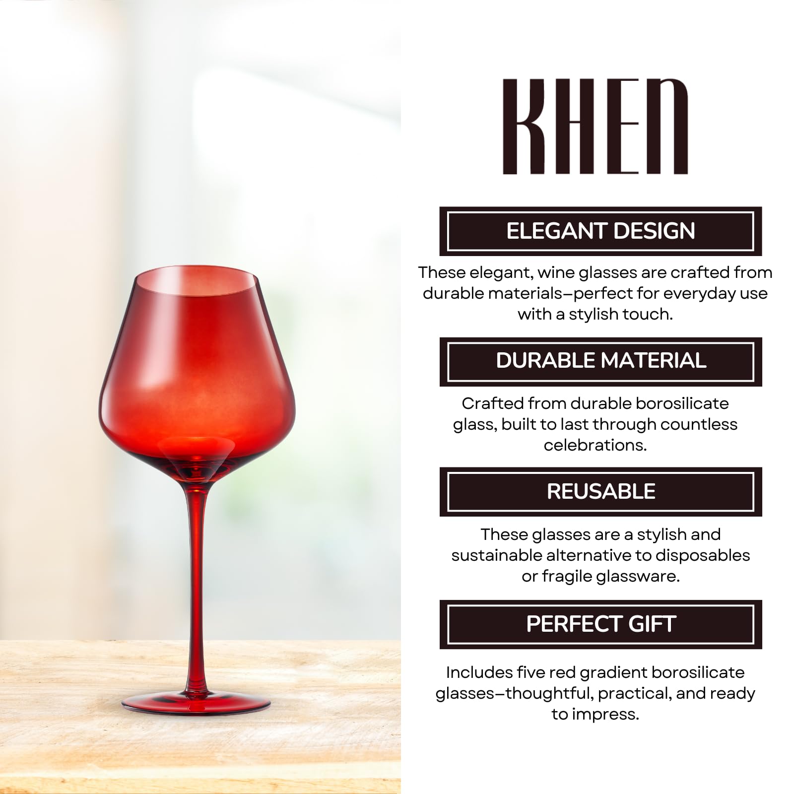 Red Rocks Gradient Colored Wine Glass | Set of 5 | 20 oz