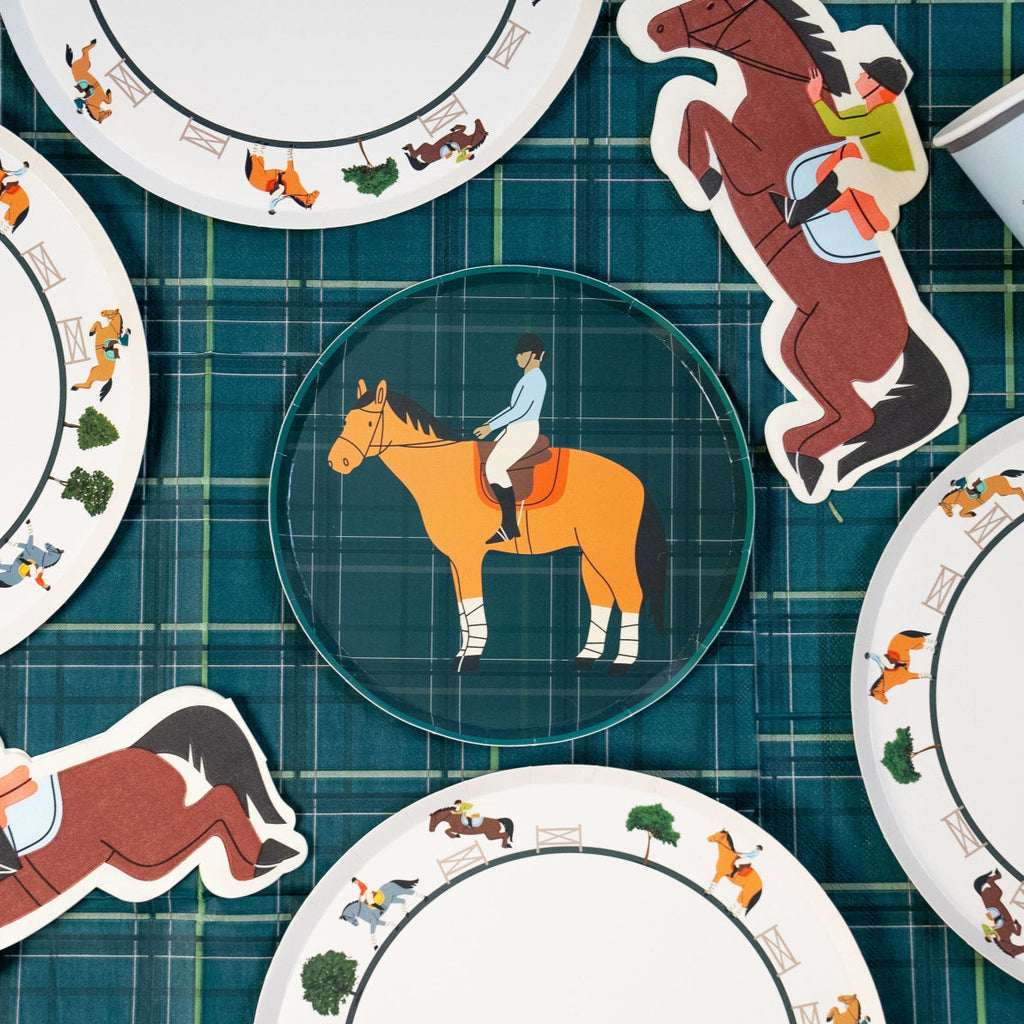Horse Plaid Party Napkins (8x8in) | Equestrian Party Tableware | Eco-Friendly, Recyclable Paper Napkins (x 20)