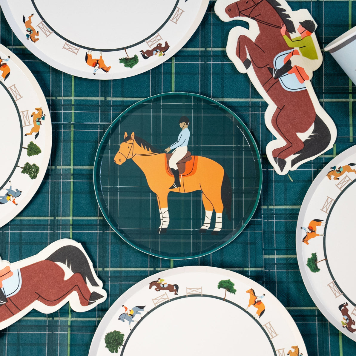 Horse Plaid Party Napkins (8x8in) | Equestrian Party Tableware | Eco-Friendly, Recyclable Paper Napkins (x 20)