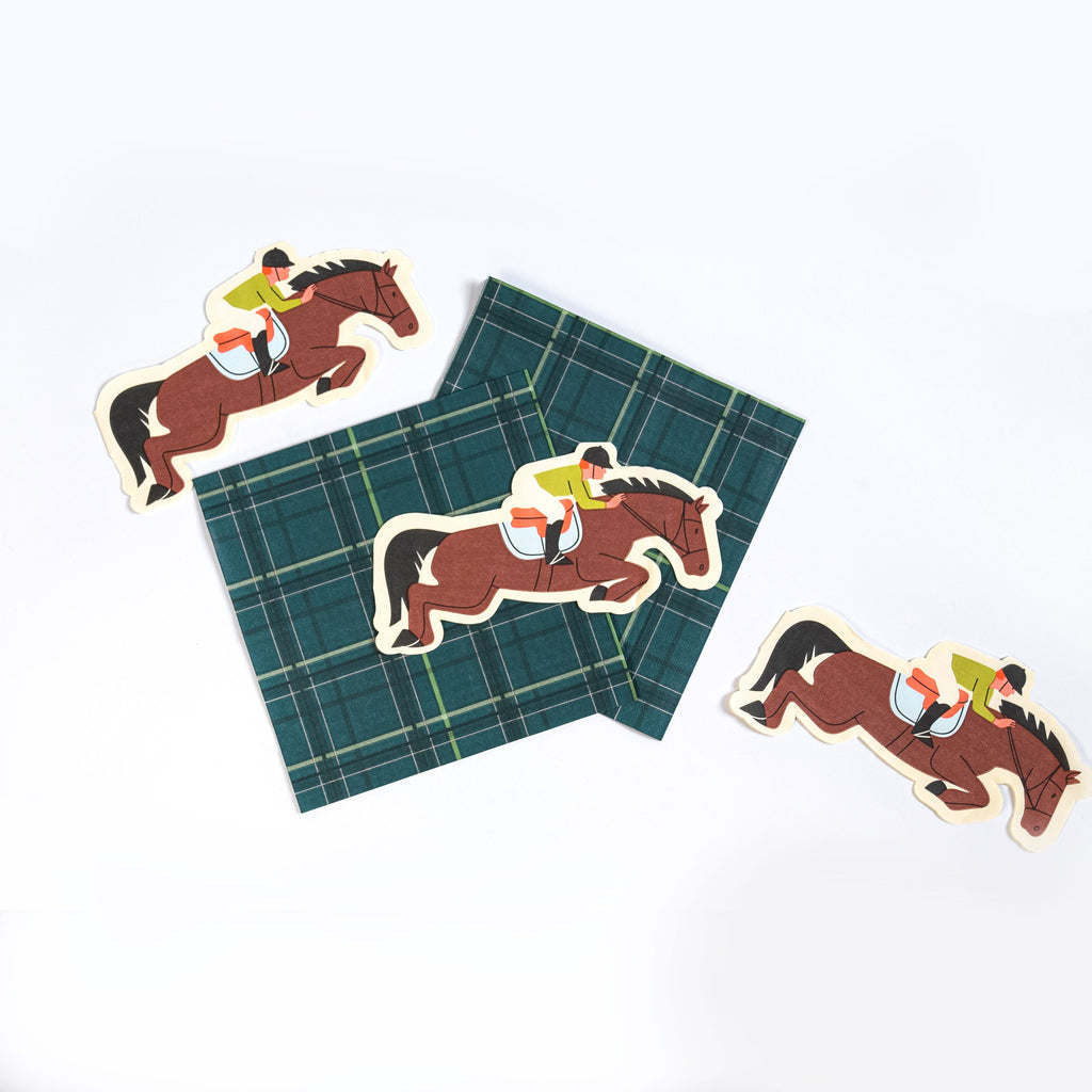 Horse Plaid Party Napkins (8x8in) | Equestrian Party Tableware | Eco-Friendly, Recyclable Paper Napkins (x 20)
