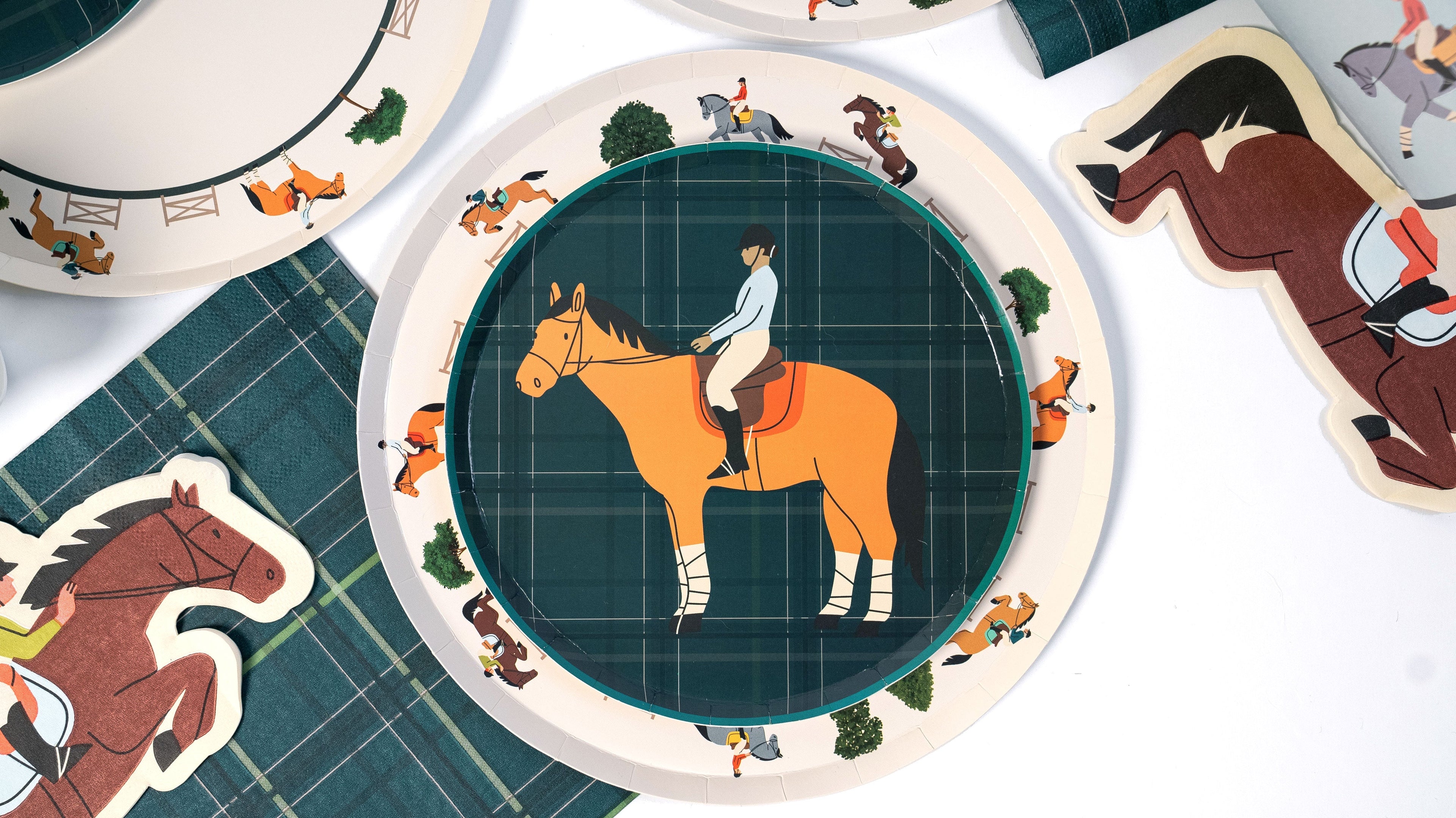Equestrian Horse Riding Paper Dinner Plates (9 Inch) | Hunter Jumper Party Theme | Eco-Friendly, Recyclable Horse Party Plates for Kids & Adults (x 12)