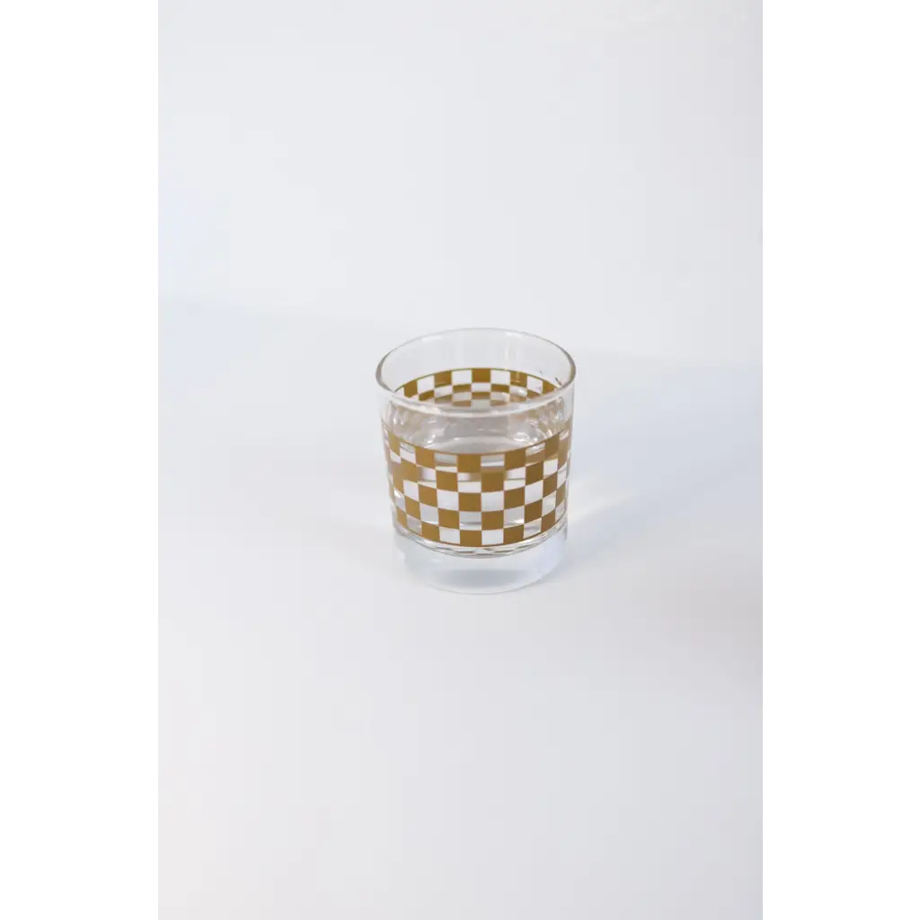 Heavy-based 10oz Checkered Cocktail Glass in Gold and Colorful Style